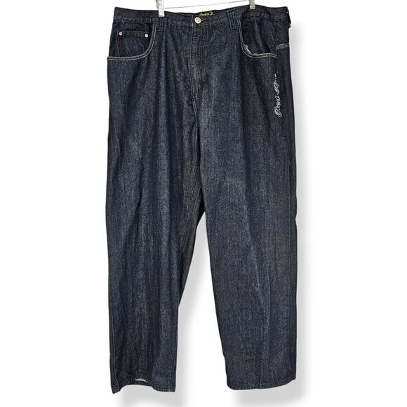 Red Ape Authentics Blue Baggy Jeans Size 46 Embroidered Pockets Distressed Wash - Picture 2 of 7